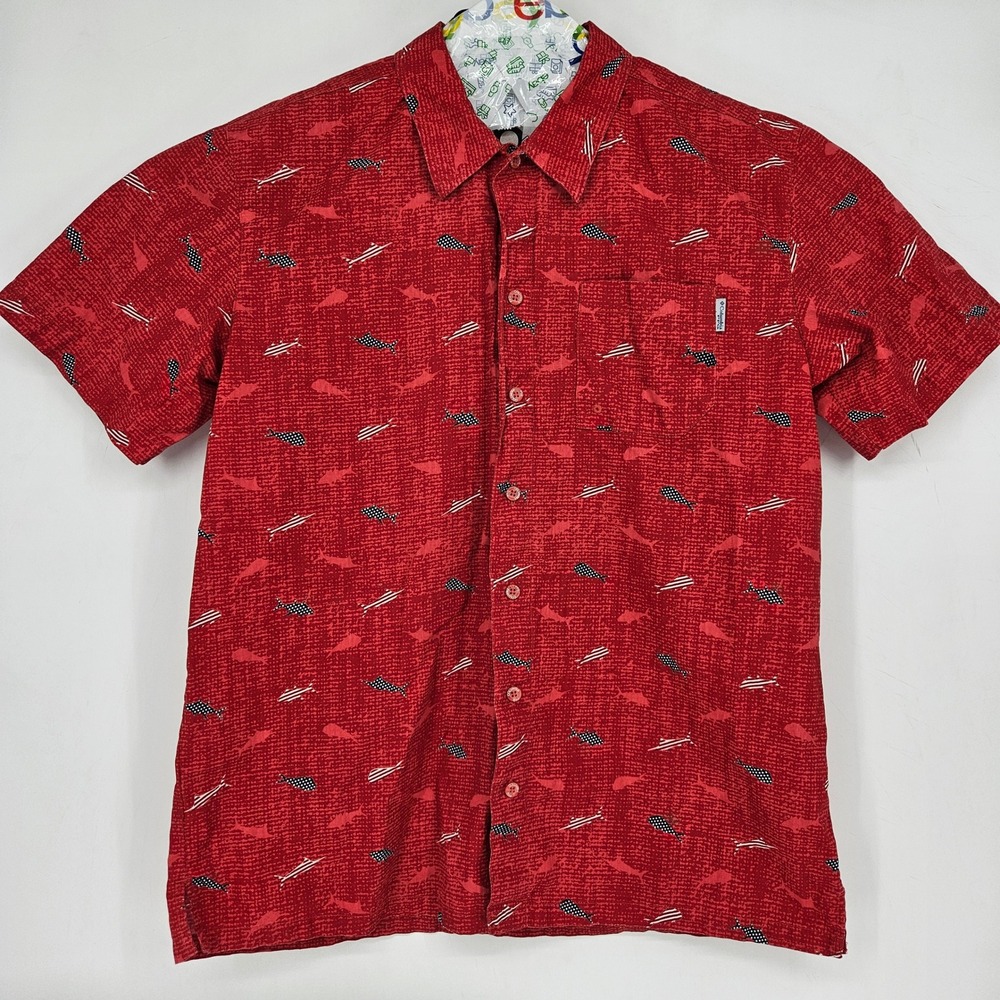 Columbia Shirt Mens Large PFG Fishing Button Down Short Sleeve Red AOP